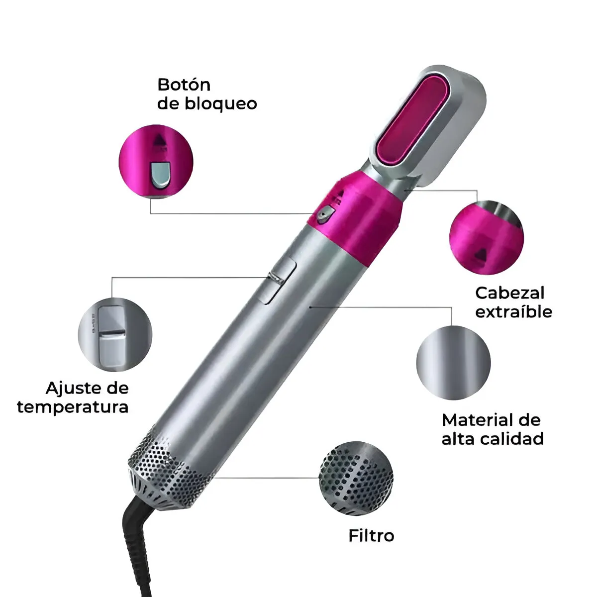 Juego de rizador de cabello con cepillo de aire caliente 5 en 1