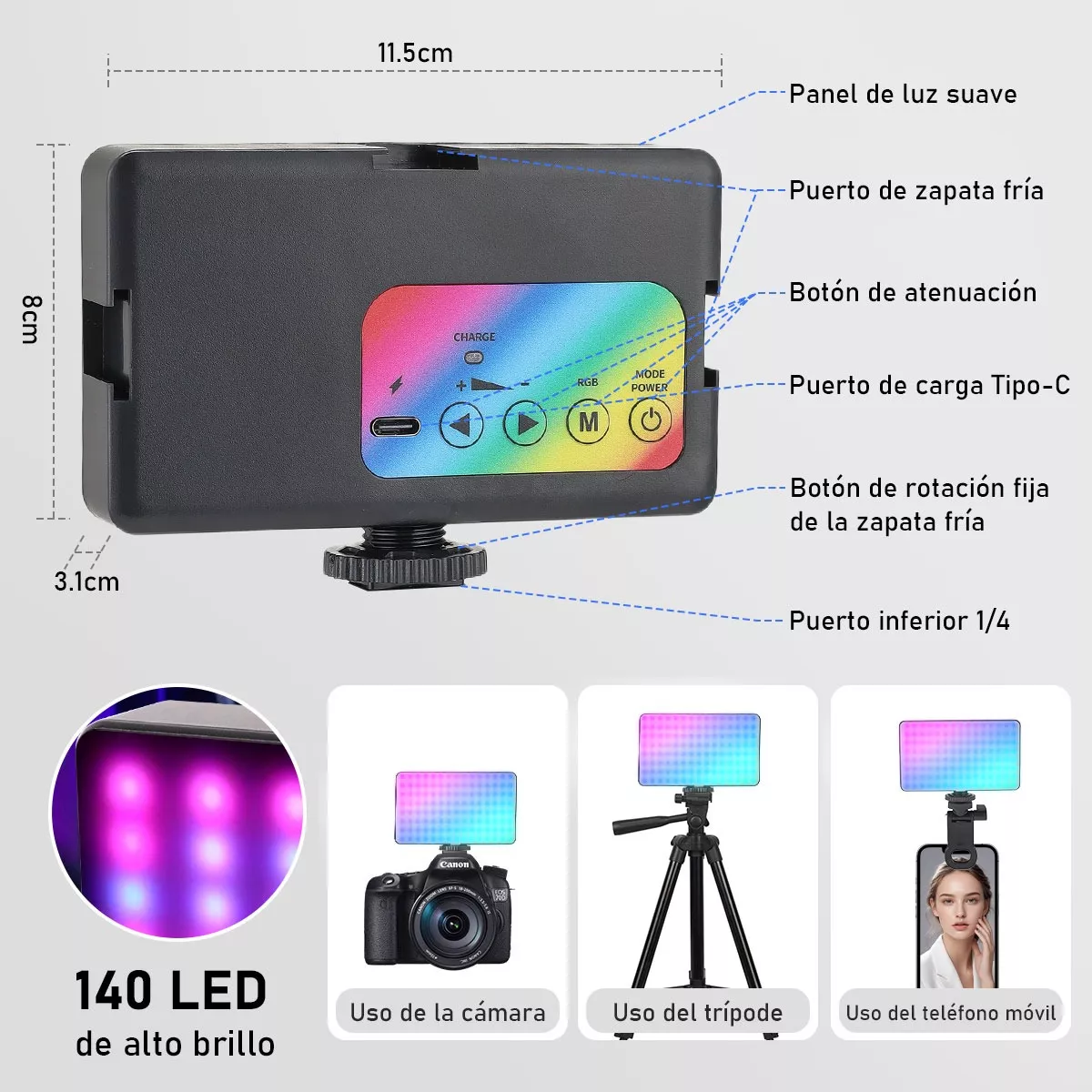 Luz Selfie RGB USB AY-96JSSR Pinza/rosca