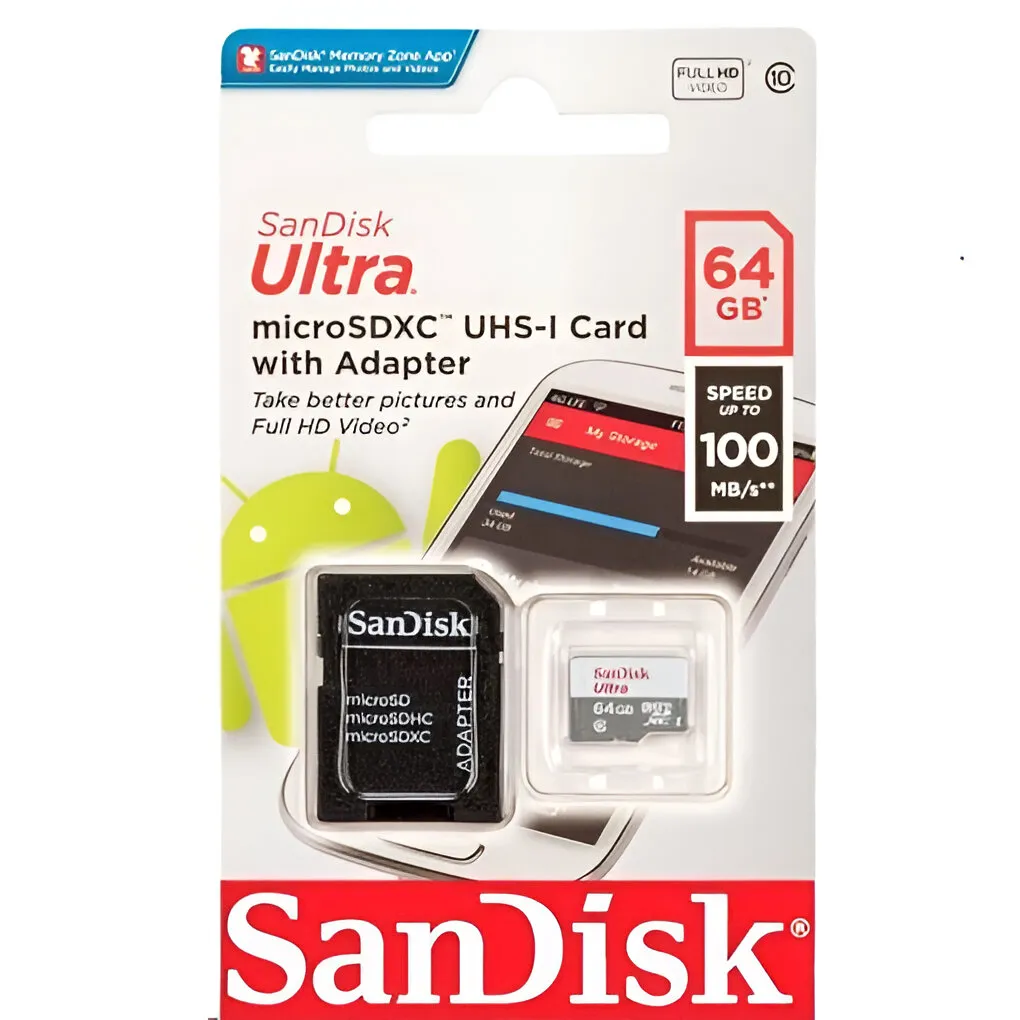Micro sd 64gb Sandisk Ultra 100mbs-EL BAJO IMPORTADORA-1 Micro sd 64gb Sandisk Ultra 100mb/s Clase 10