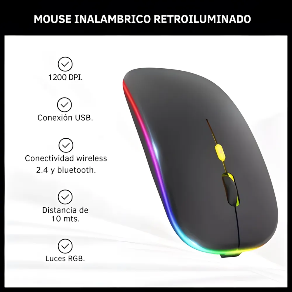 Mouse Inalámbrico DINAX RGB Recargable BT