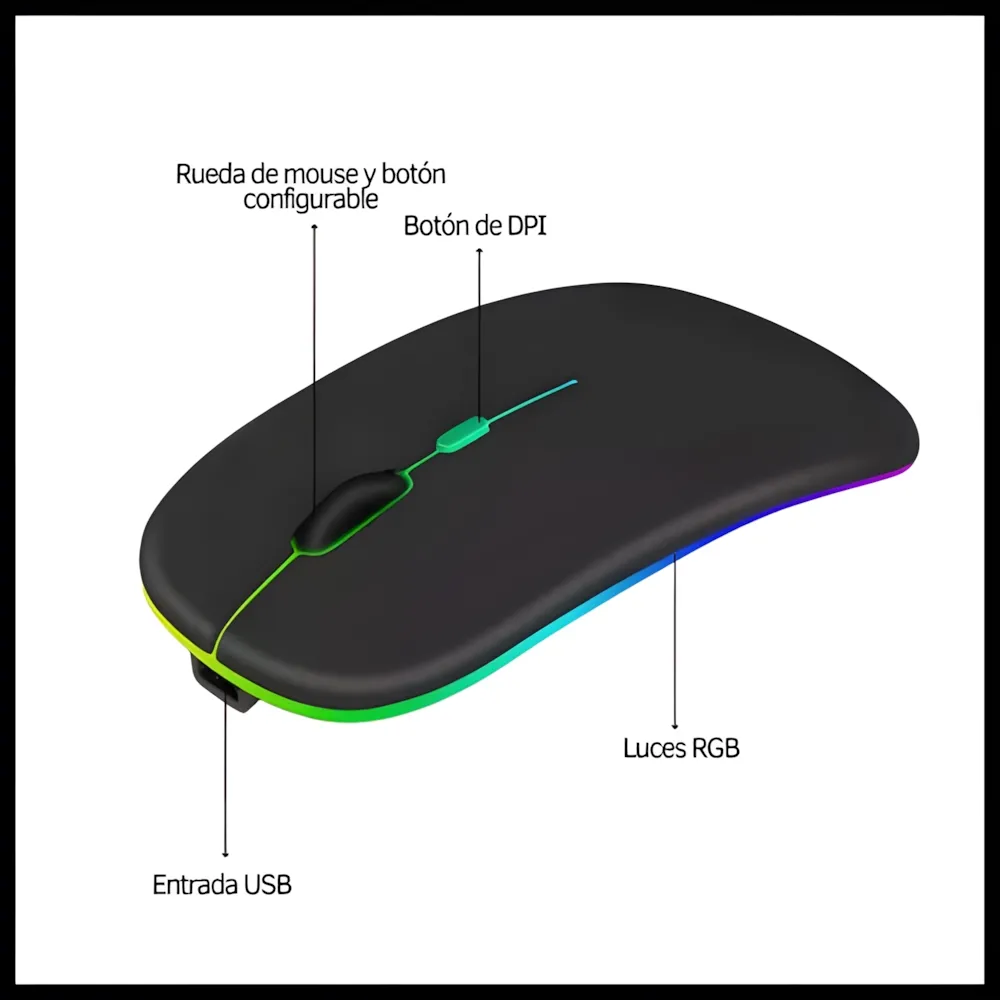 Mouse Inalámbrico DINAX RGB Recargable BT