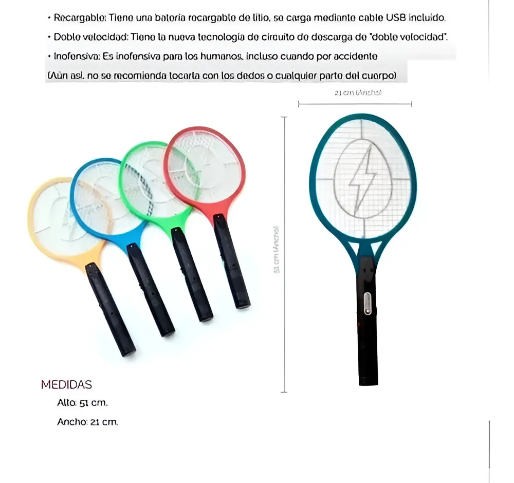 Raqueta recargable Mata Moscas y Mosquitos 2 Raqueta recargable Mata Moscas y Mosquitos