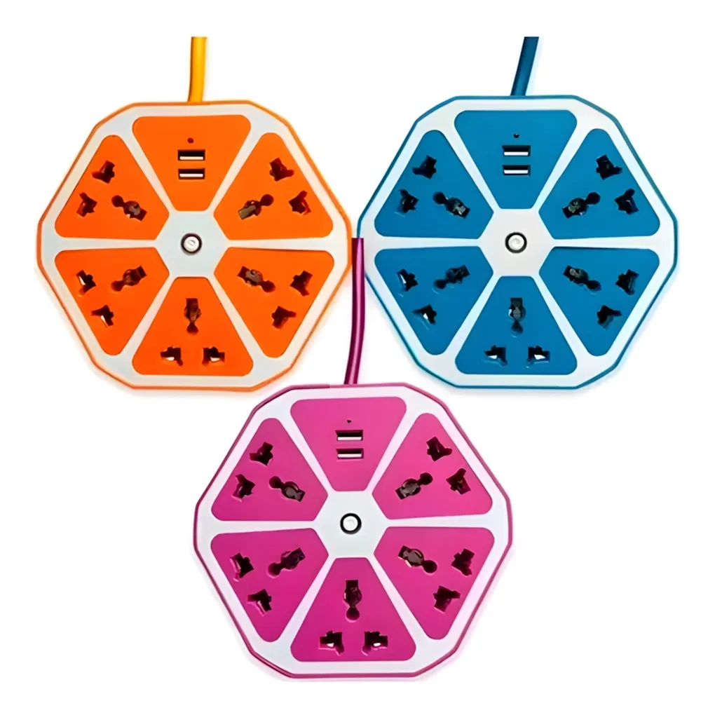 Zapatilla Hexagonal 2USB+5 Tomas 220V