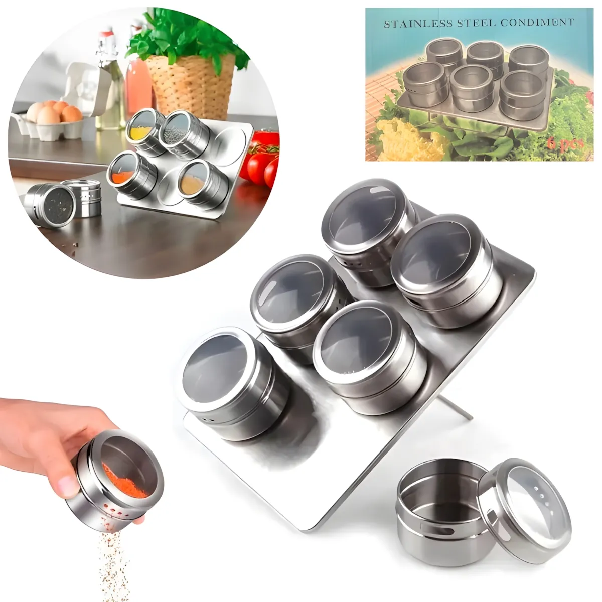 Especiero de Cocina x6Pcs STAINLESS STEEL CONDIMENT