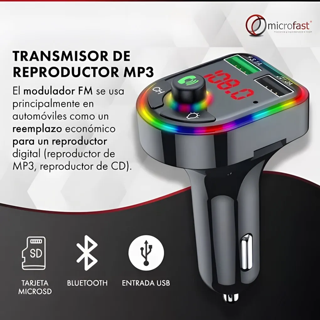 Transmisor SUONO FM/USB 12-24 V RGB LED