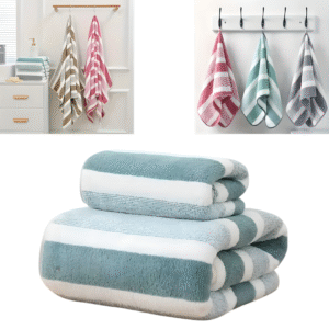 Set Toallas De Mano Y Baño De Rayas Suaves 2pcs
