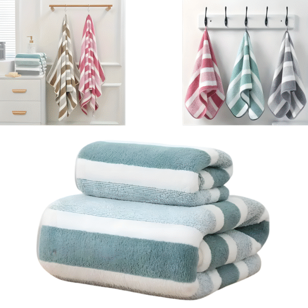 Set Toallas De Mano Y Baño De Rayas Suaves 2pcs