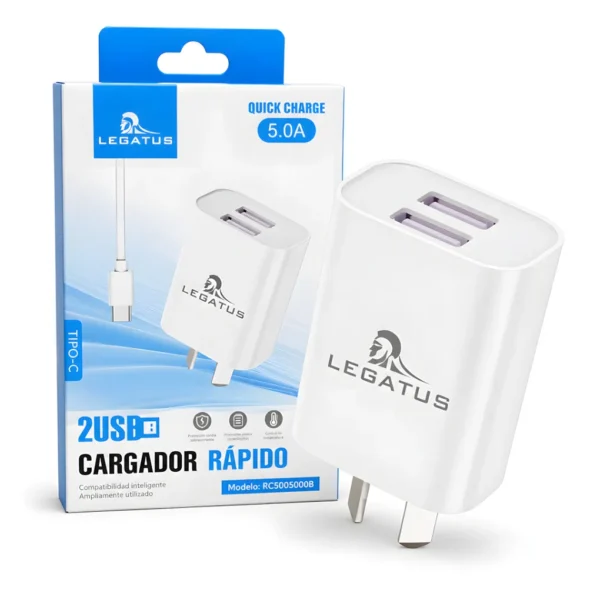 Cargador LEGATUS 2USB TIPO C 5.0A 5000B