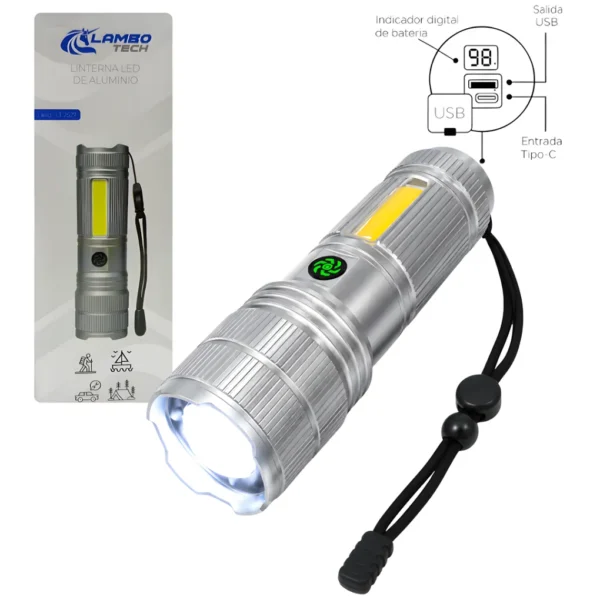 Linterna LED Super Potente Con Zoom y Powerbank LAMBOTECH LT-2527