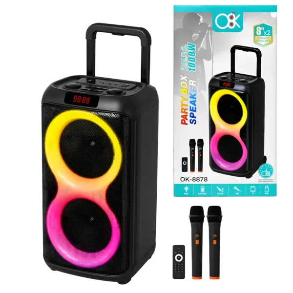 Parlante Bluetooth 2×8″ Pulgadas 1000W PARTY BOX 8878