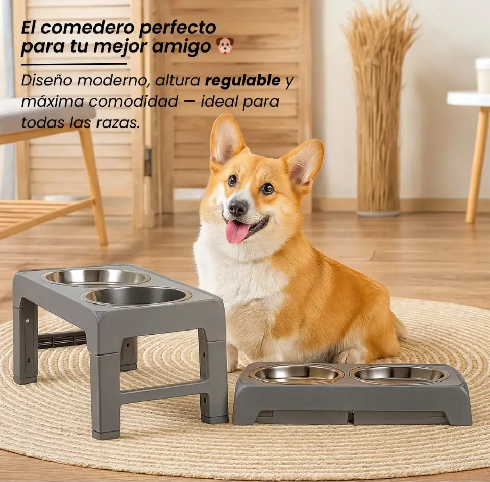 Comedero Bebedero Elevado Altura Ajustable