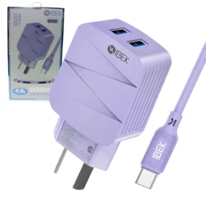 Cargador Ibek 2usb 4.8a Tipo c ib-4807